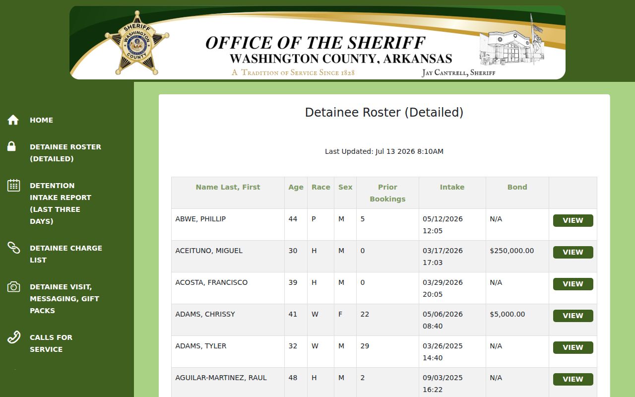 Fayetteville public records Washington County detainee roster