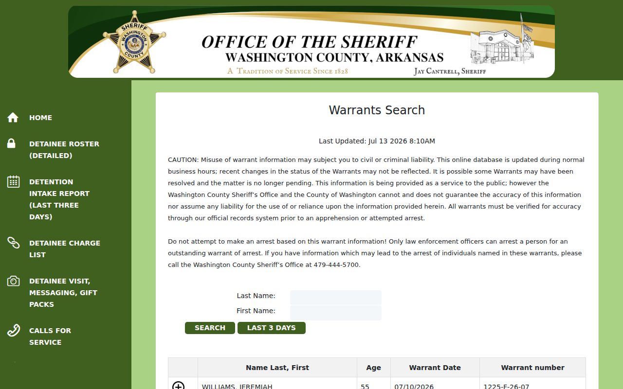 Fayetteville public records Washington County warrant search